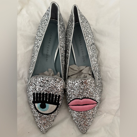 Chiara Ferragni Shoes - Chiara Ferragni Glitter Loafers with Eye and Lip Design